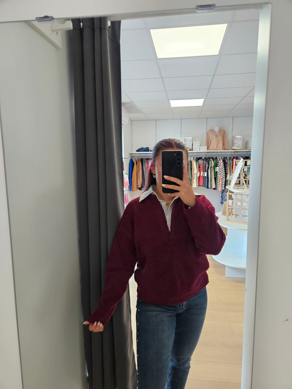 Pull col chemise rayé