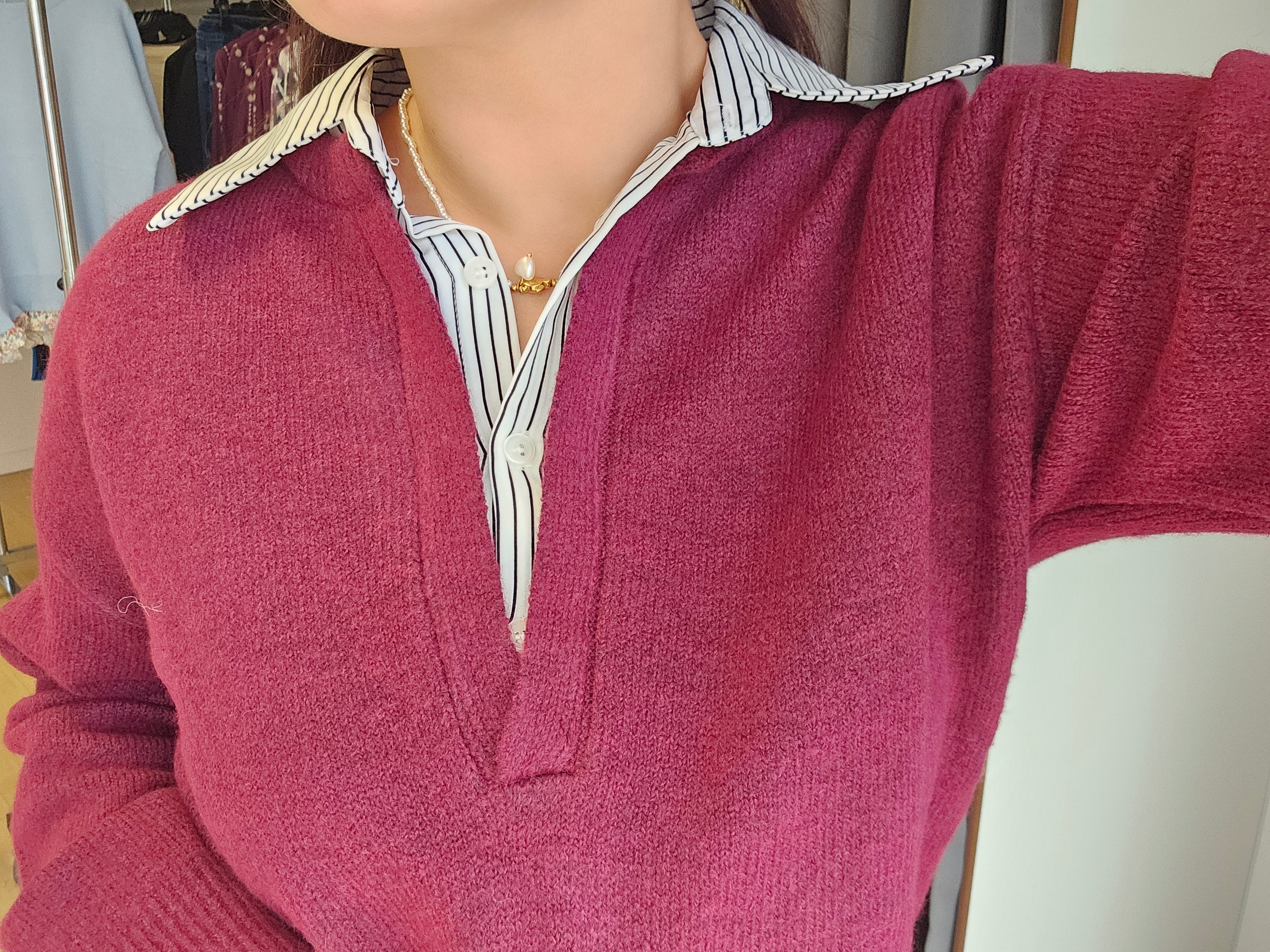 Pull col chemise bordeaux