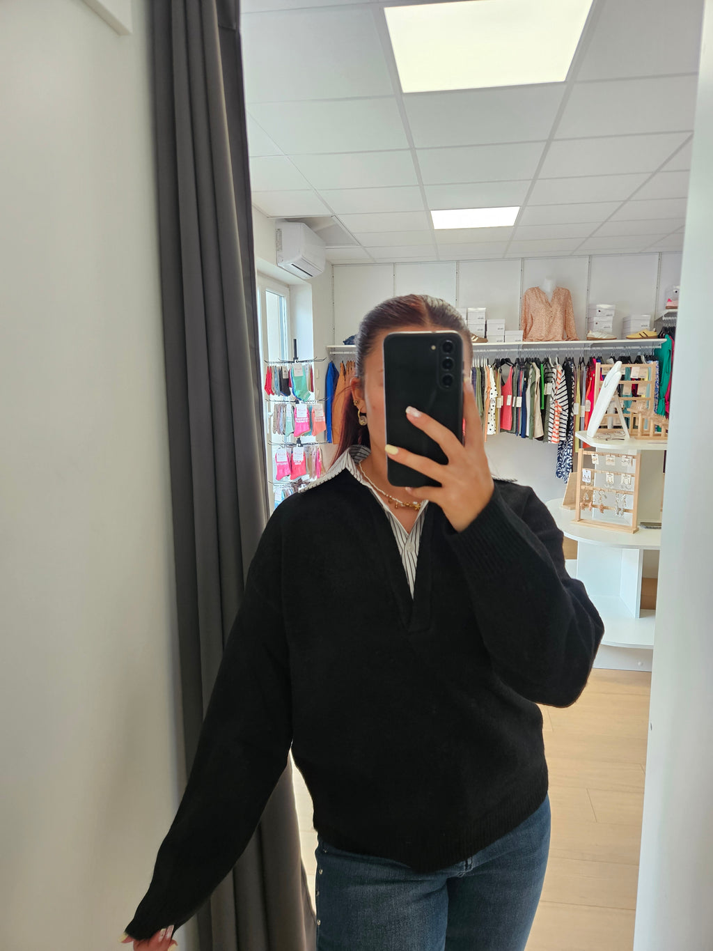 Pull col chemise rayé