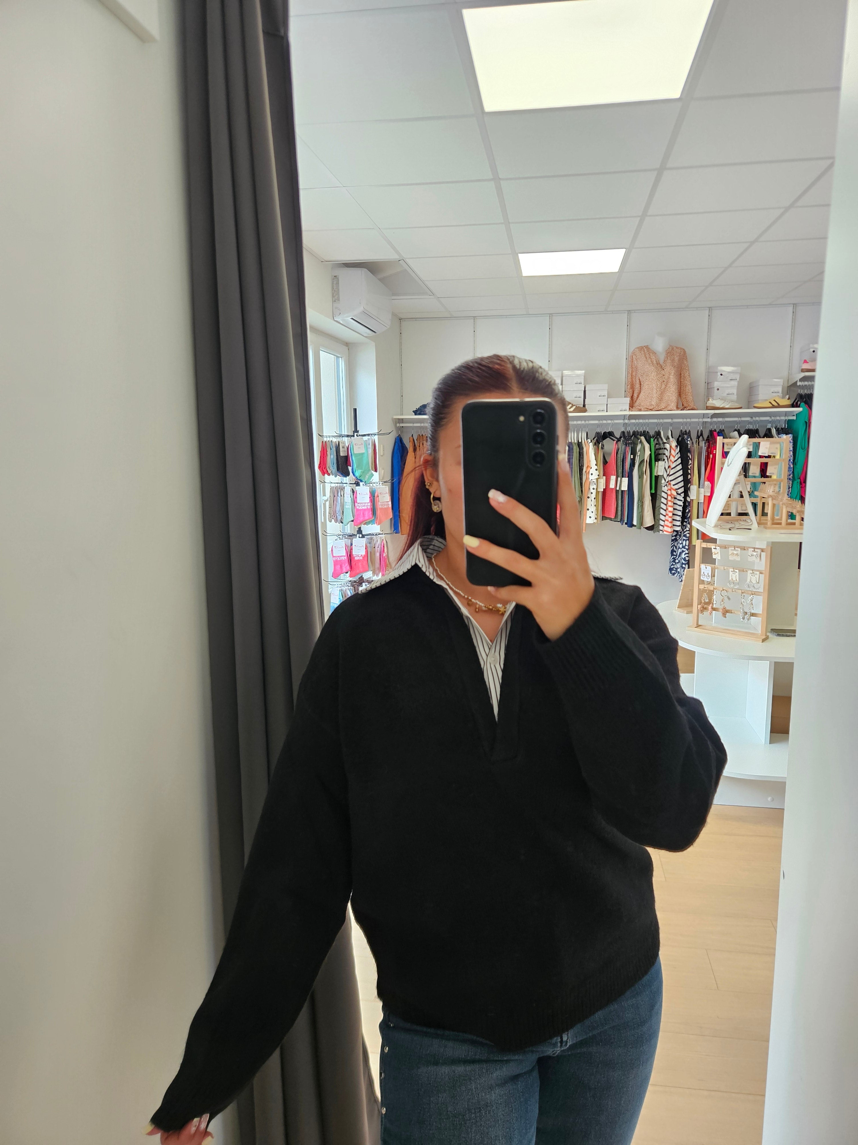 Pull col chemise rayé