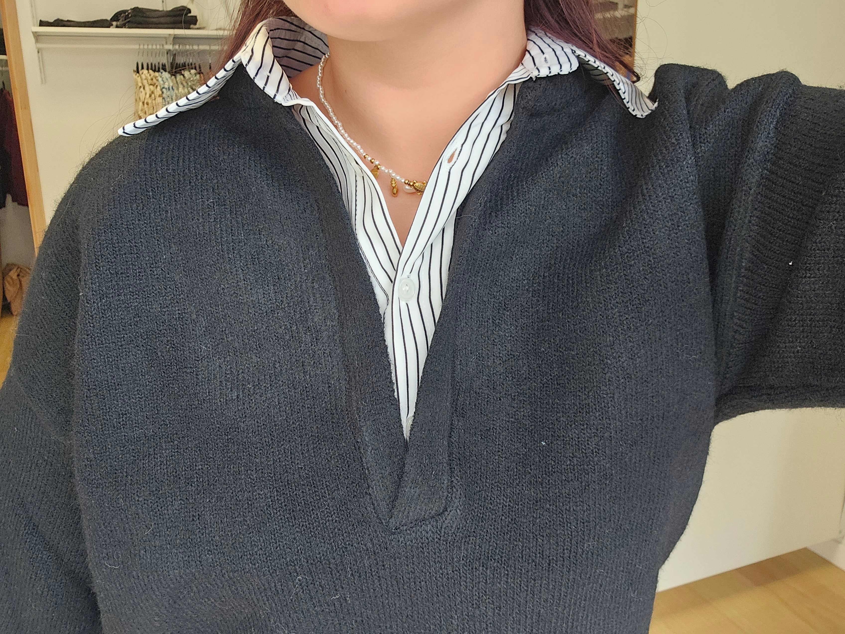 Pull col chemise rayé