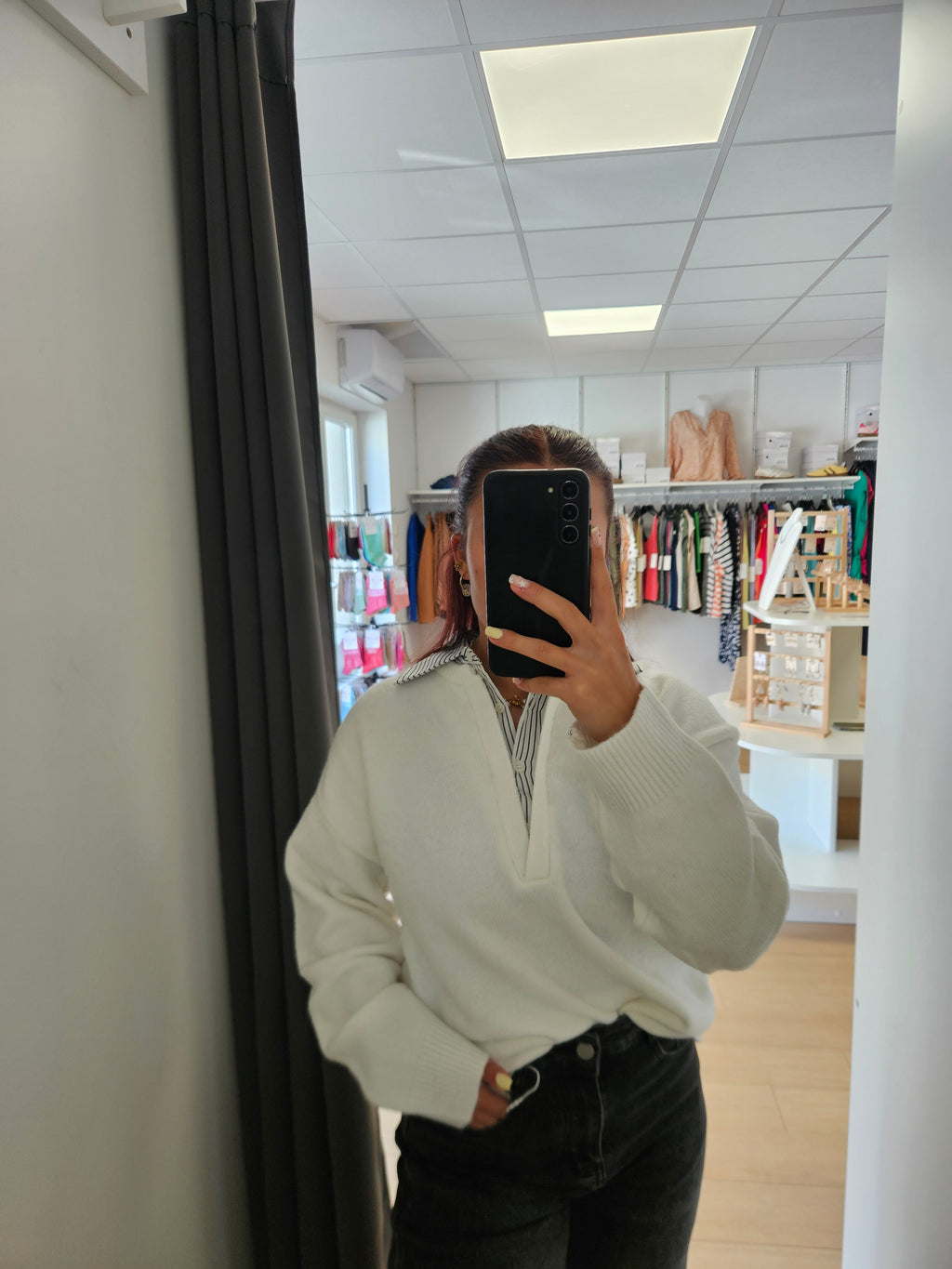Pull col chemise écru