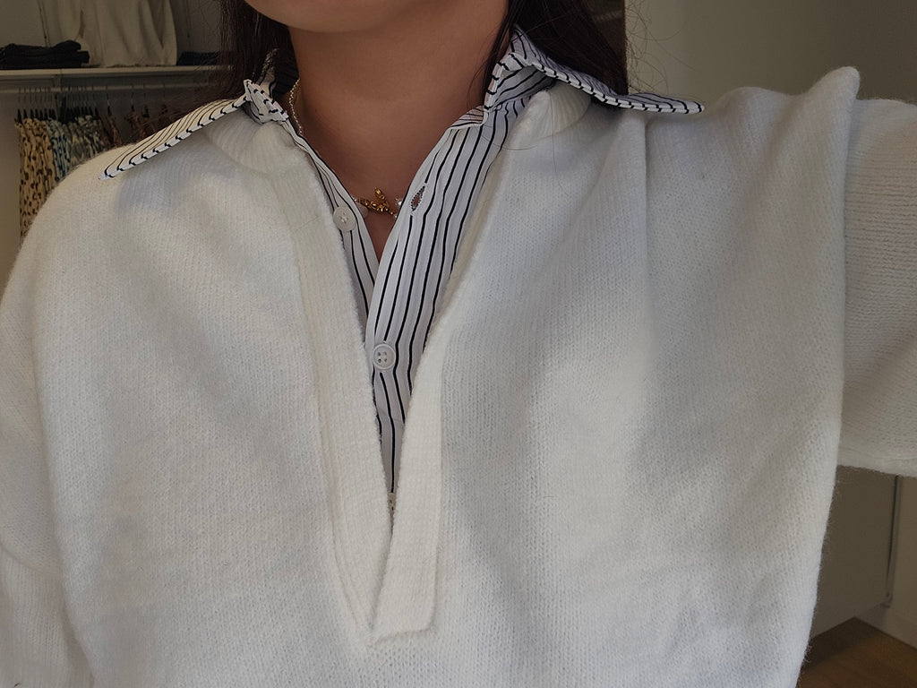 Pull col chemise écru
