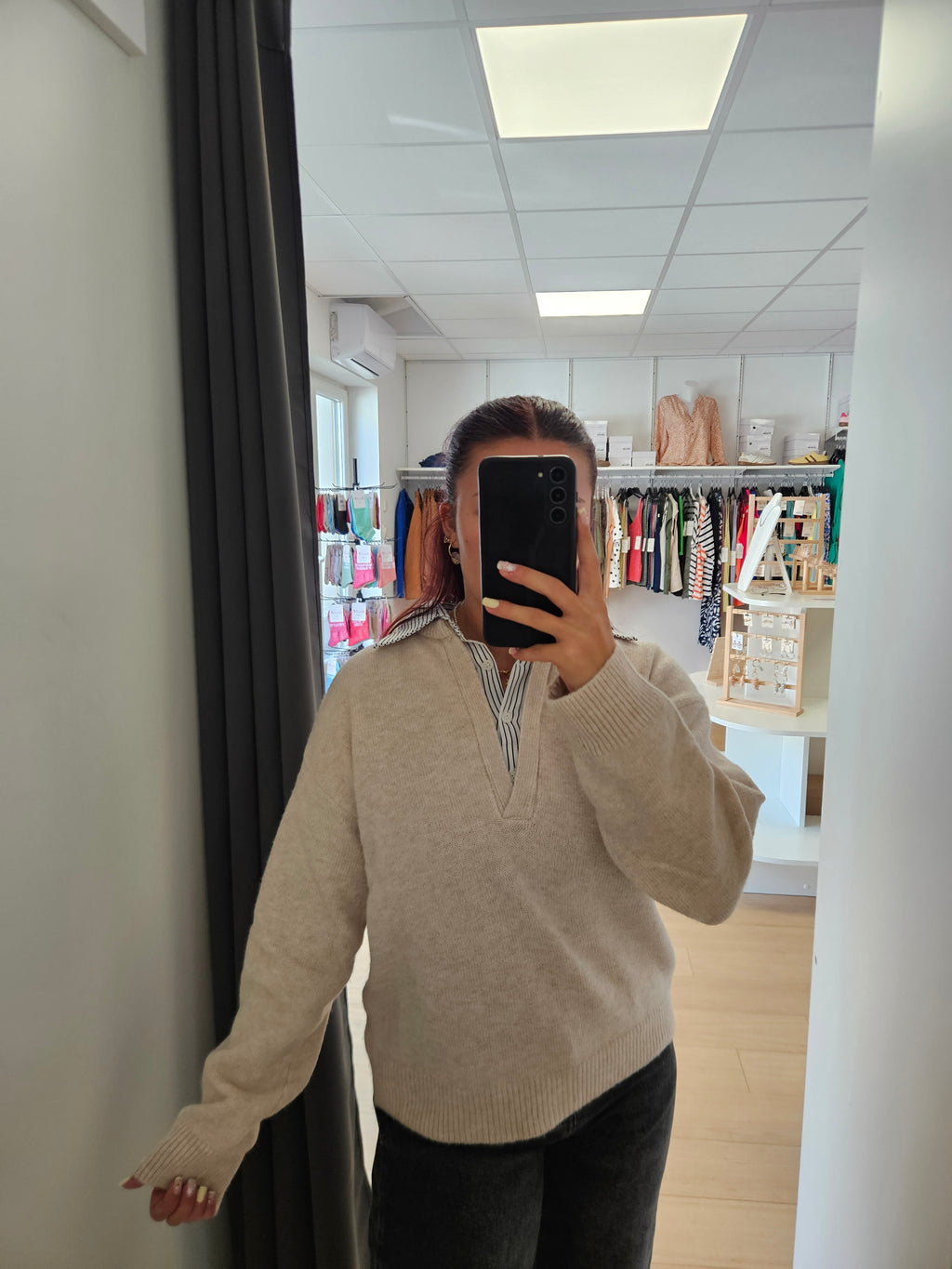 Pull col chemise rayé