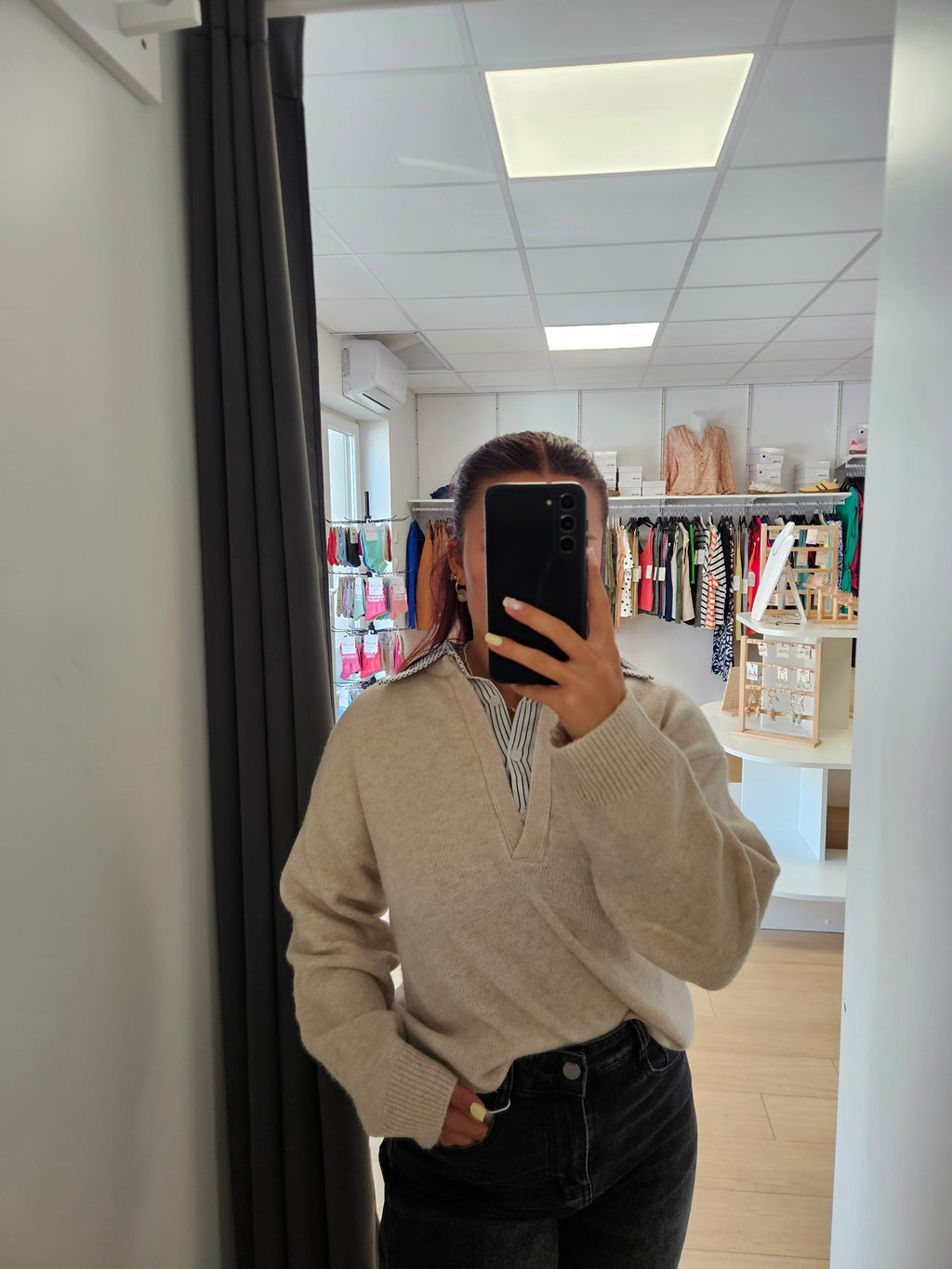 Pull col chemise rayé