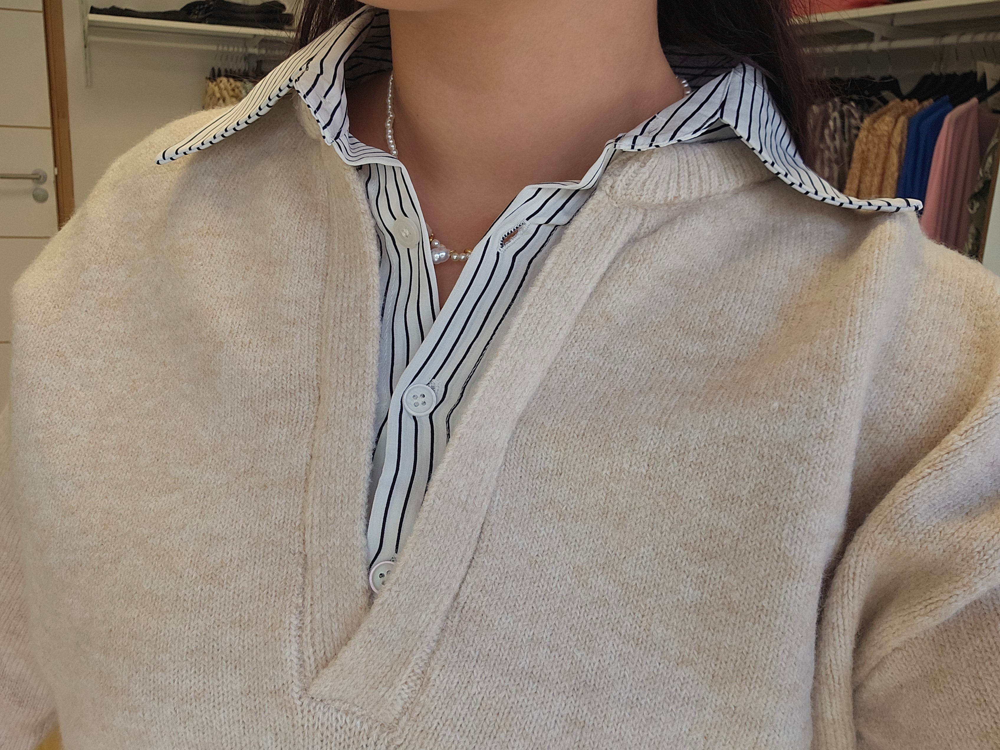 Pull col chemise rayé