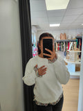 Pull volant fleuris ecru