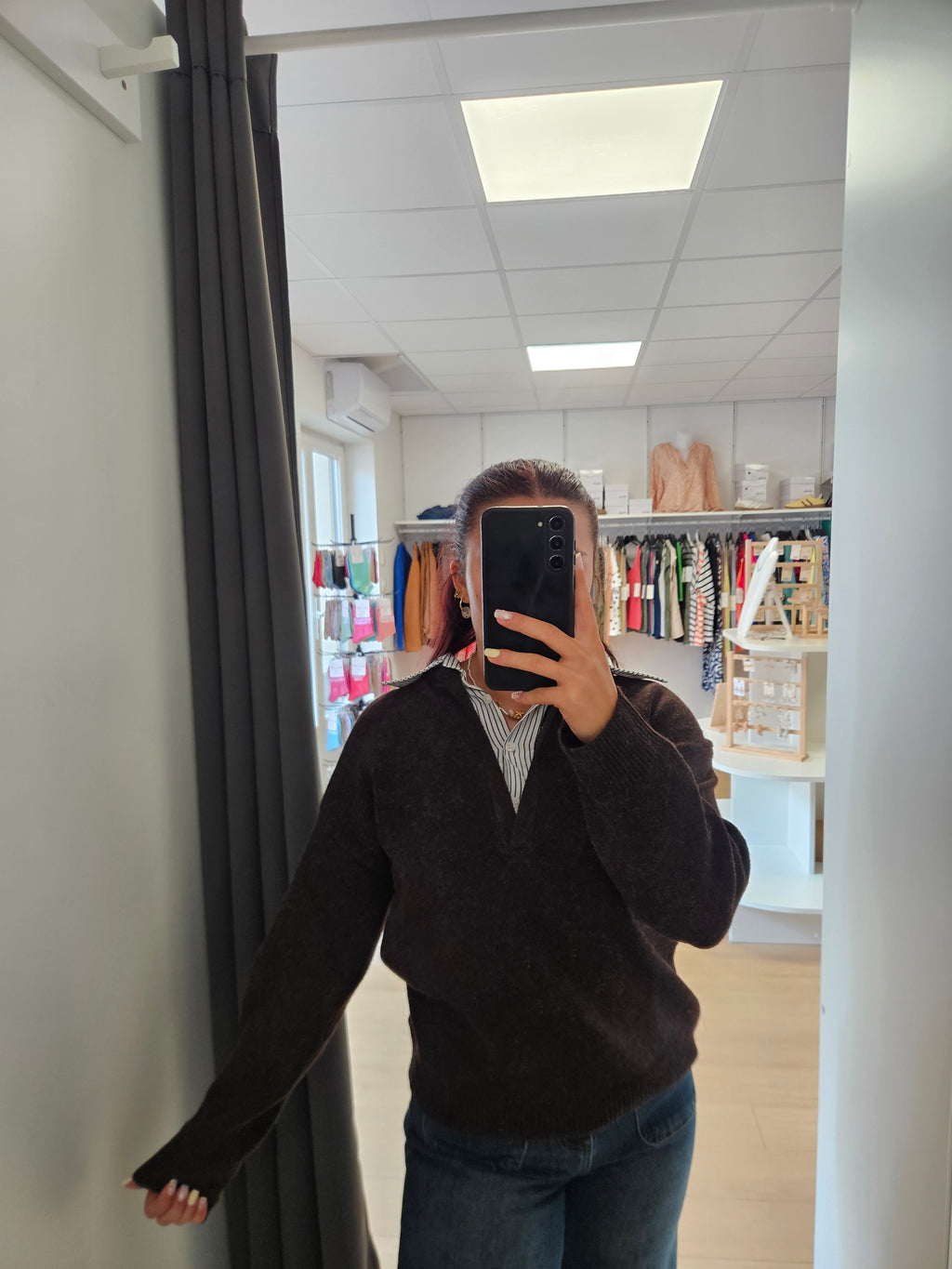 Pull col chemise rayé