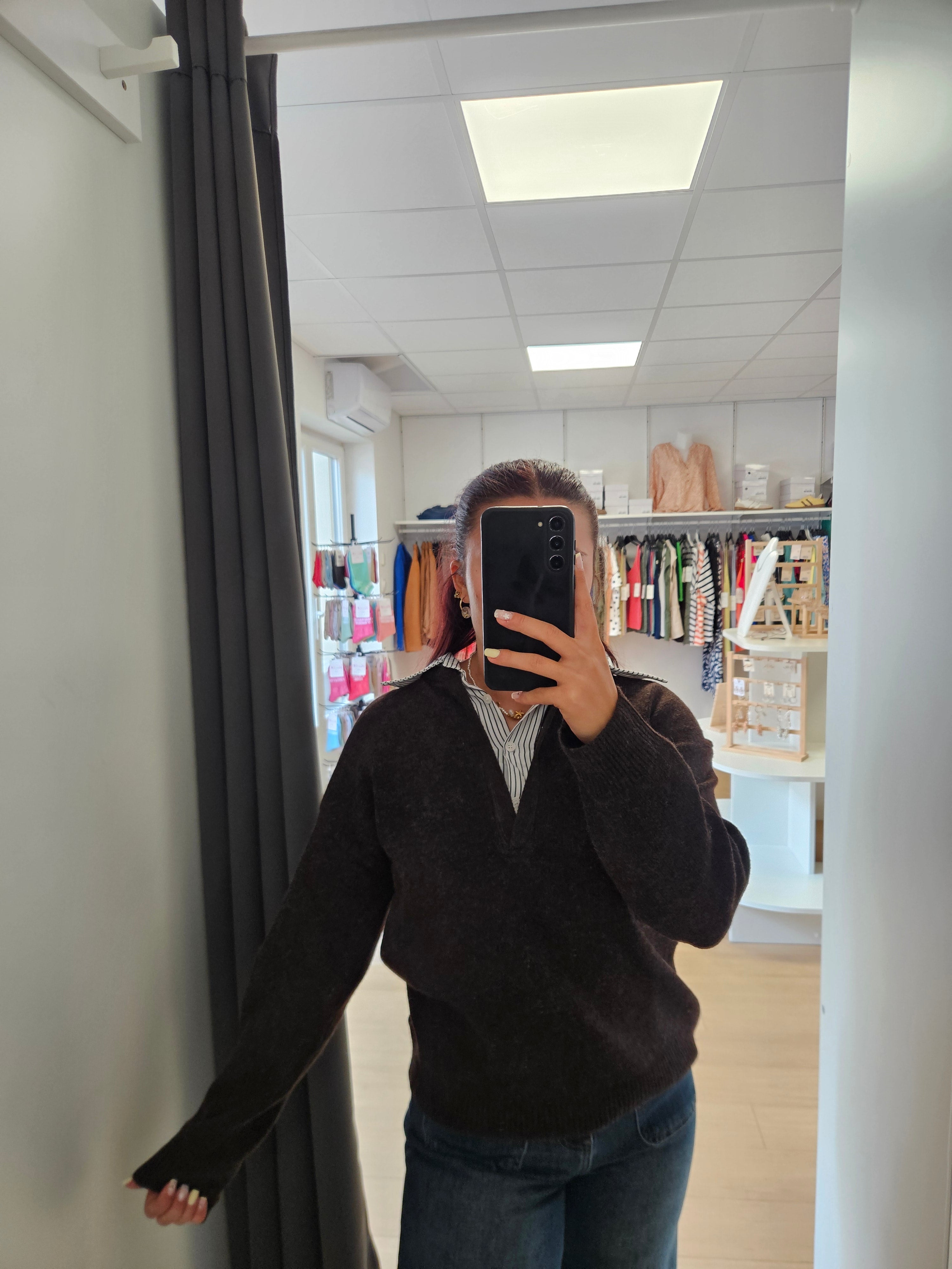 Pull col chemise rayé