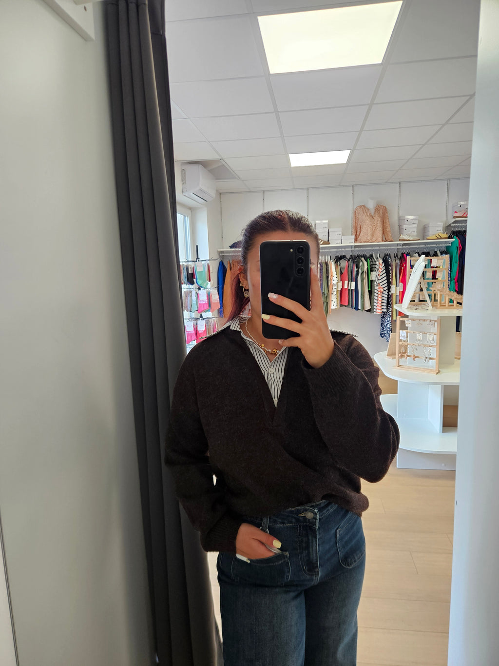 Pull col chemise rayé