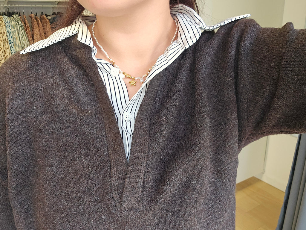 Pull col chemise rayé