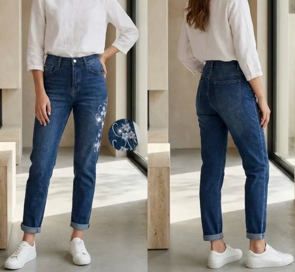 Jeans Mom broderie