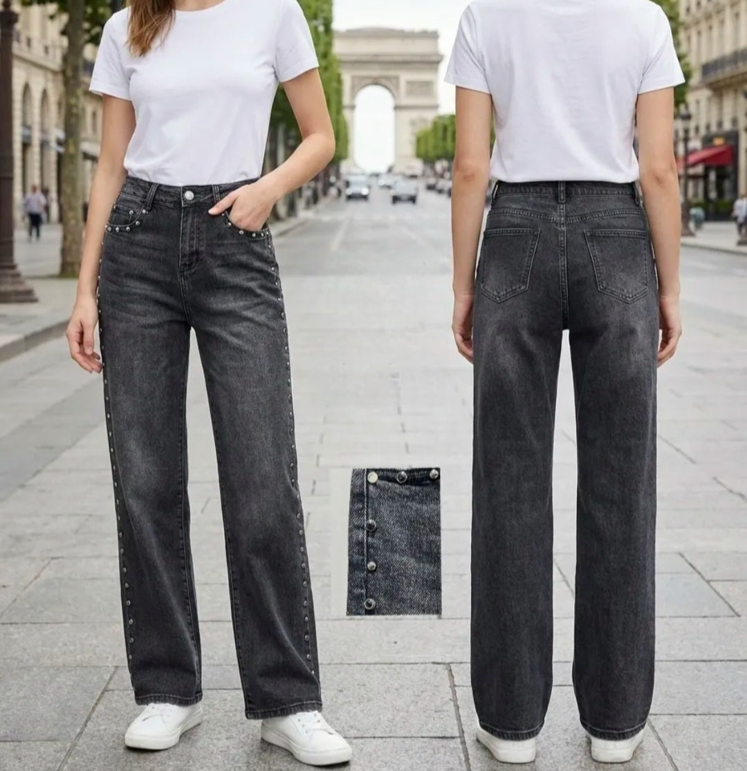 Jeans Wide Leg Clouté