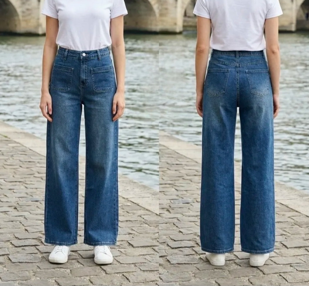 Jeans Wide Leg poche devant