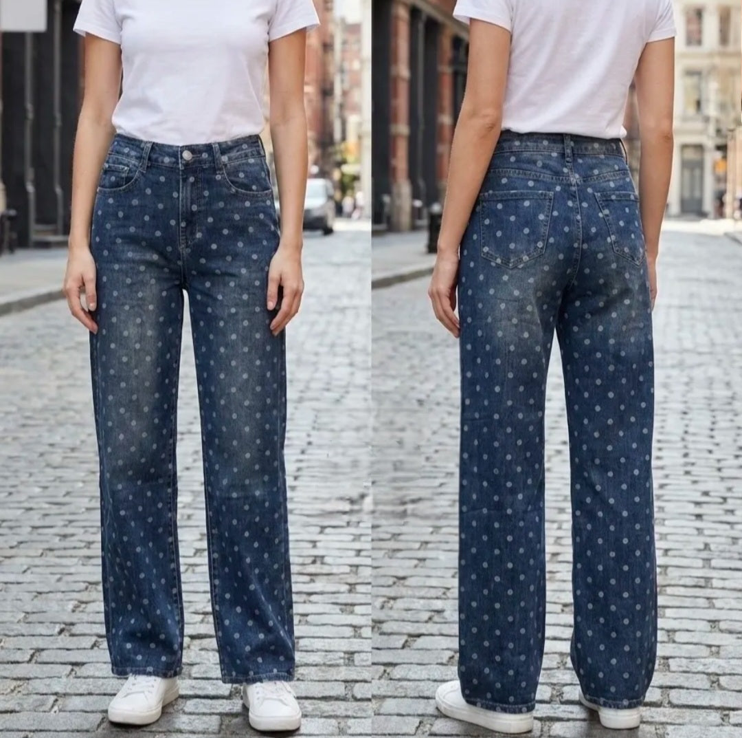 Jeans Wide Leg à pois