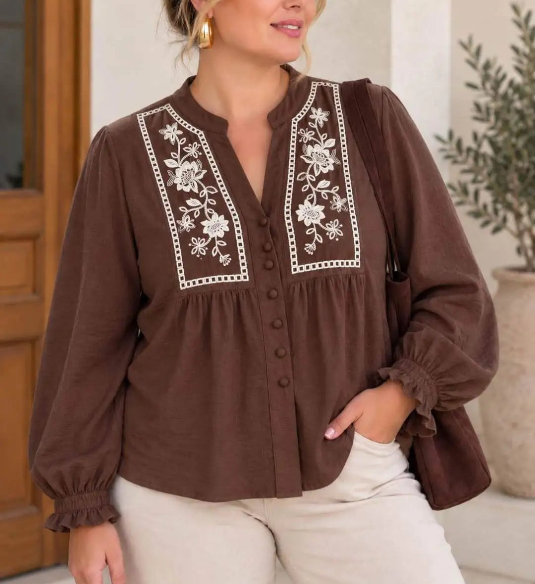 Blouse choco à motif beige