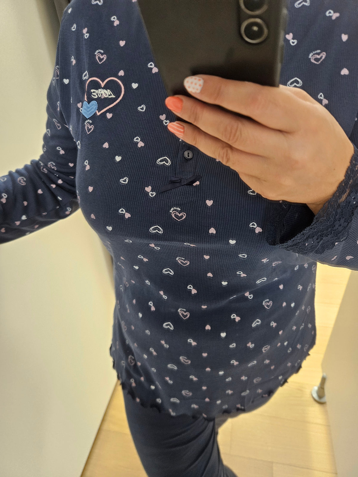 Pyjama marine à motif coeur