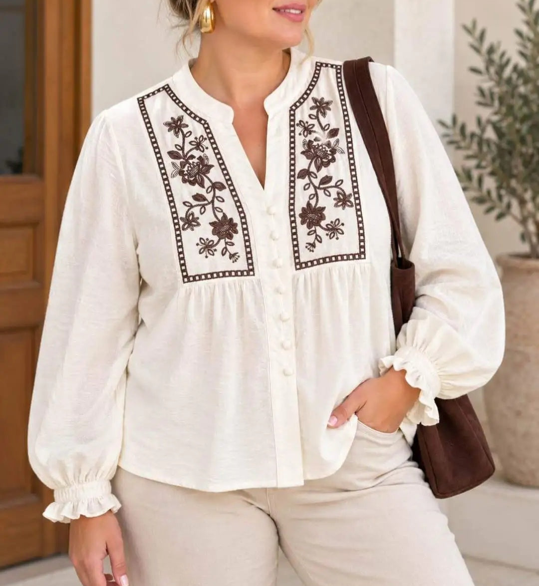 Blouse beige broderie choco