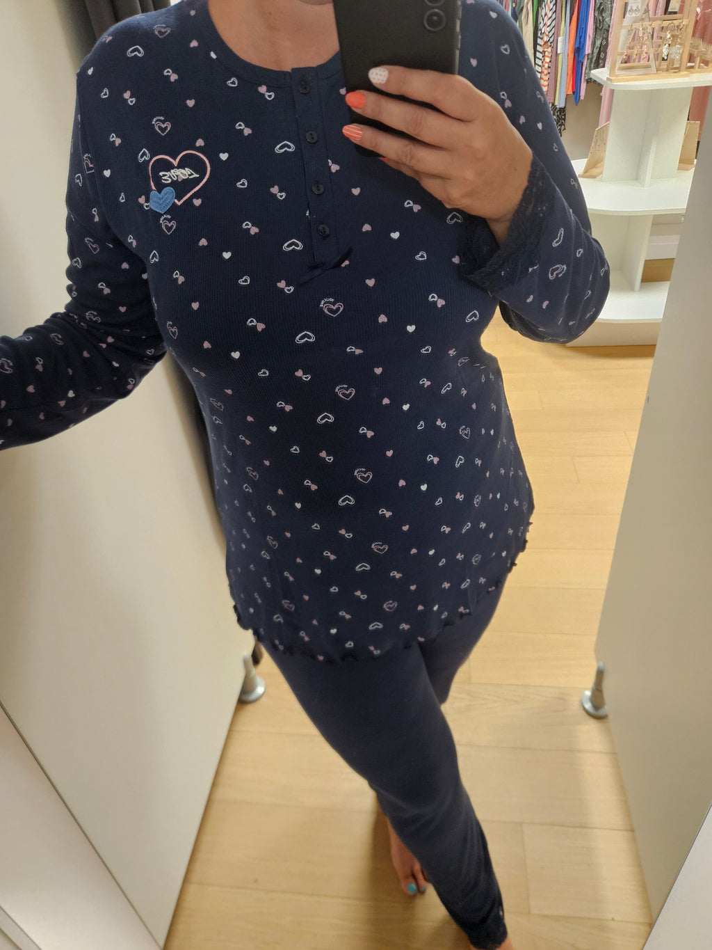 Pyjama marine à motif coeur