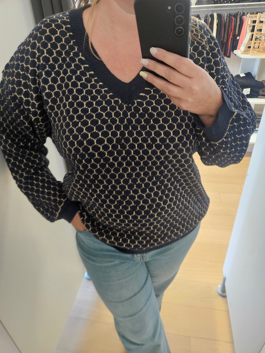 Pull bleu marine lurex doré