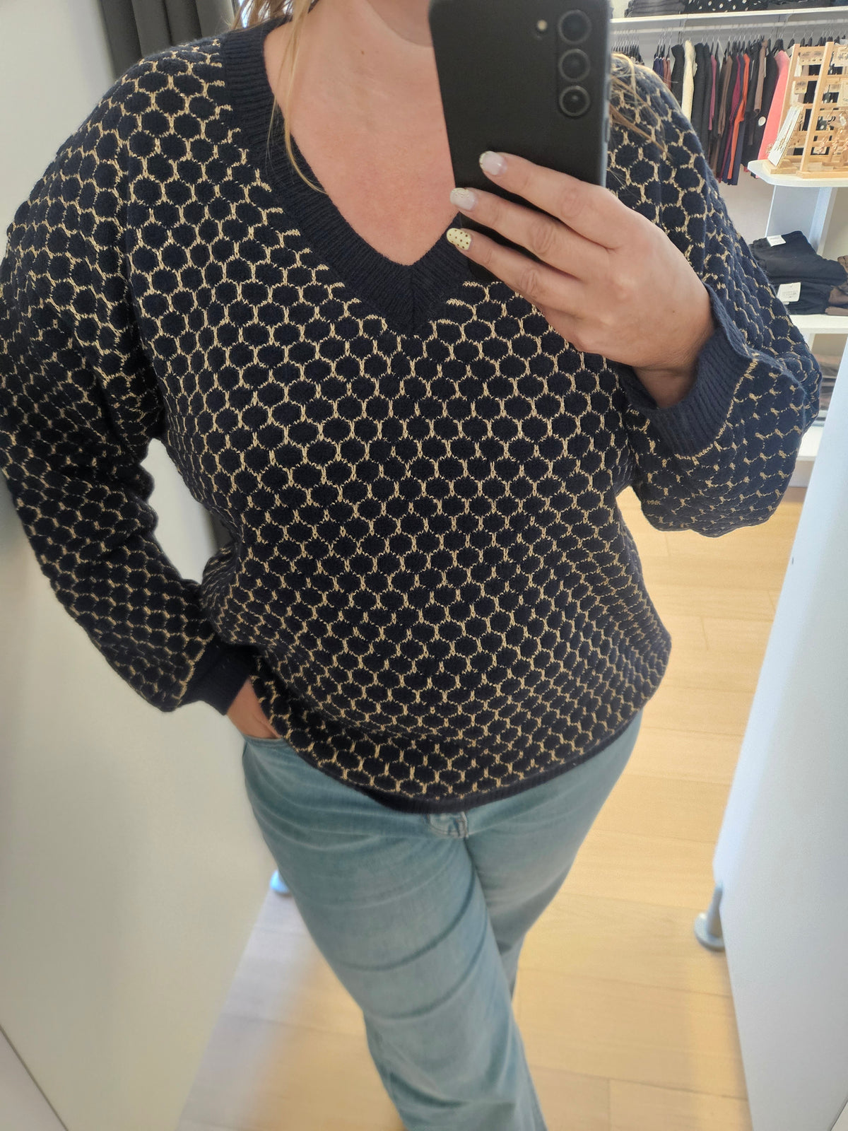 Pull bleu marine lurex doré