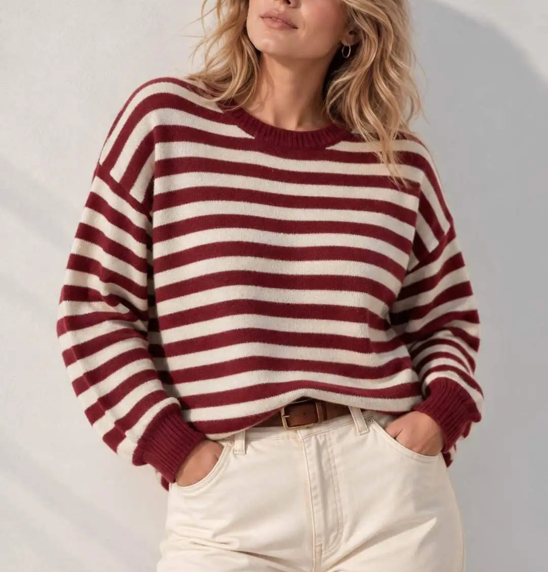Pull marinière bordeaux
